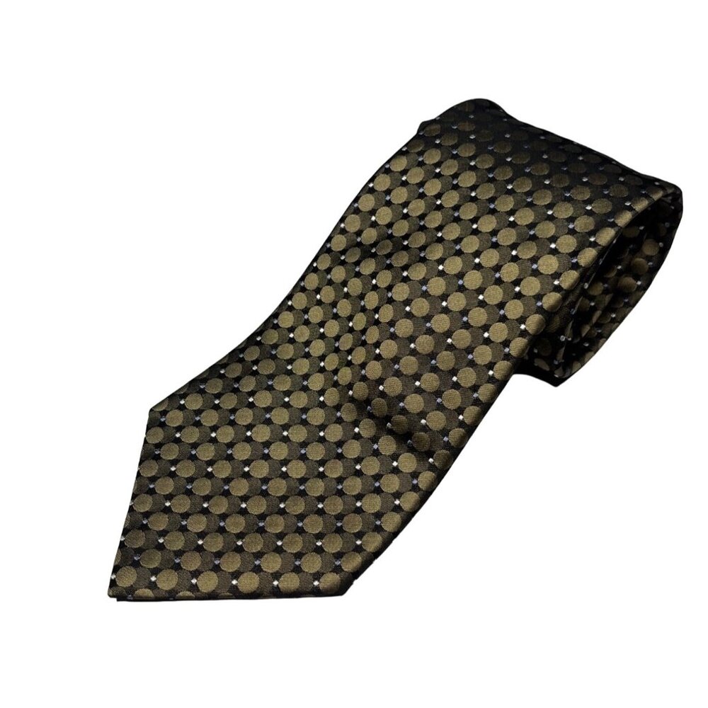 Croft & Barrow 100% Silk Necktie Black and Gold Geometric Hand Made Classic Tie